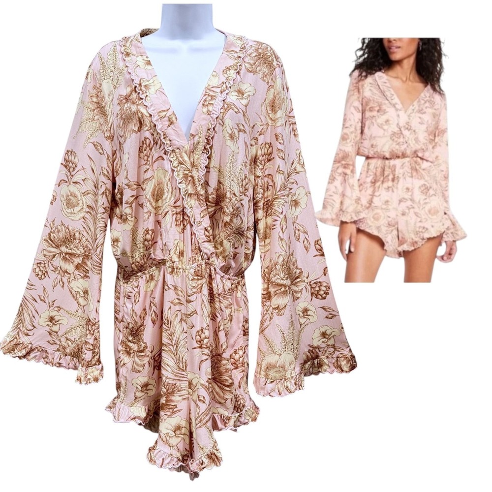Agua Bendita Target Pink Floral Romper Shorts Long Sleeve Coquette Romantic Sz M